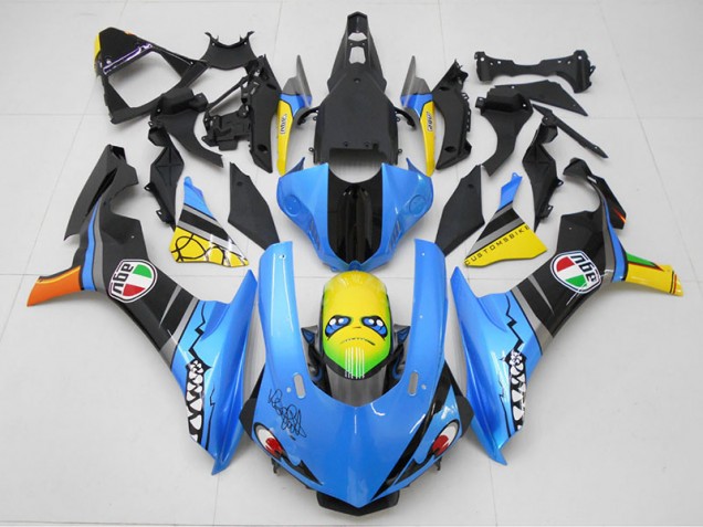 Azul Amarillo Tiburón Carenado Moto Yamaha R1 15-19 Azul Amarillo Tiburón Carenado Moto Yamaha R1 15-19