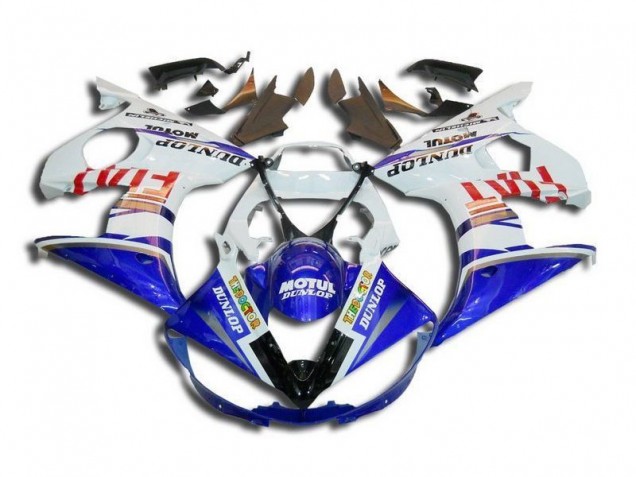 Blanco Azul Fiat Motul Dunlop Carenado Moto Yamaha R6 03-05 Blanco Azul Fiat Motul Dunlop Carenado Moto Yamaha R6 03-05