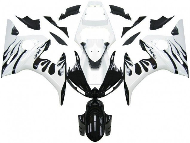 Blanco Llama Negro Carenado Moto Yamaha R6 03-05 Blanco Llama Negro Carenado Moto Yamaha R6 03-05