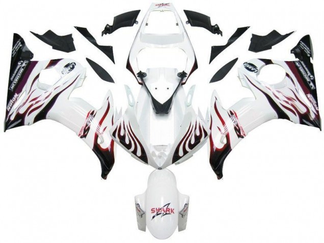 Blanco Negro Rojo Llama Carenado Moto Yamaha R6 03-05 Blanco Negro Rojo Llama Carenado Moto Yamaha R6 03-05