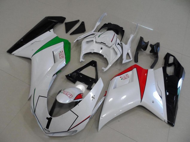 Blanco Perla con Italy Flag Carenado Moto Ducati 848 1098 1198 07-14 Blanco Perla con Italy Flag Carenado Moto Ducati 848 1098 1198 07-14