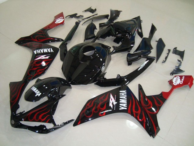 Brillante Negro Llama Carenado Moto Yamaha R1 07-08