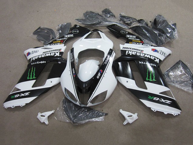 Negro Blanco Monster Carenado Moto Kawasaki ZX6R 07-08 Negro Blanco Monster Carenado Moto Kawasaki ZX6R 07-08