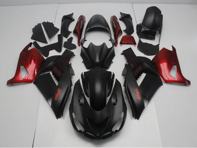 Negro Mate & Rojo Carenado Moto Kawasaki ZX14R ZZR 1400 06-11 Negro Mate & Rojo Carenado Moto Kawasaki ZX14R ZZR 1400 06-11