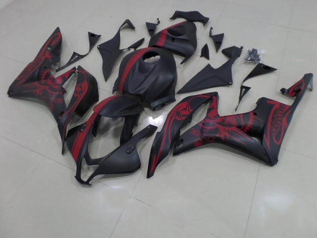 Negro Mate Rojo Cráneo con Raya Carenado Moto Honda CBR 600 RR 07-08