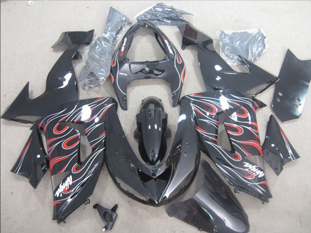 Negro Rojo Blanco Llama Ninja Carenado Moto Kawasaki ZX10R 06-07
