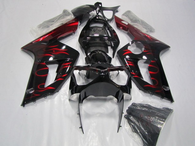 Negro Rojo Llama Carenado Moto Kawasaki ZX6R 03-04 Negro Rojo Llama Carenado Moto Kawasaki ZX6R 03-04