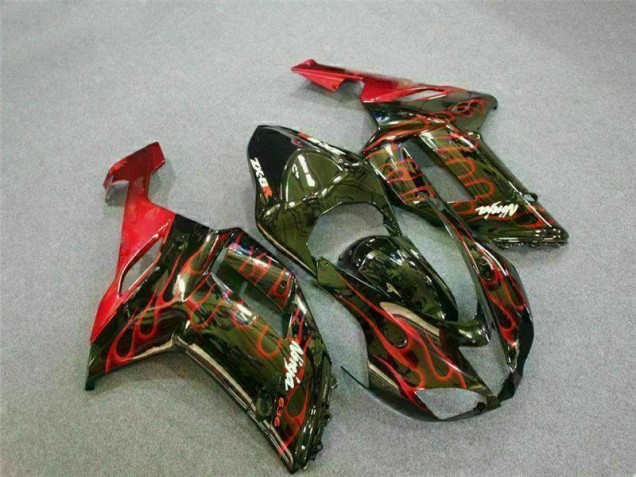 Negro Rojo Llama Kit Carenado Moto Kawasaki ZX6R 07-08