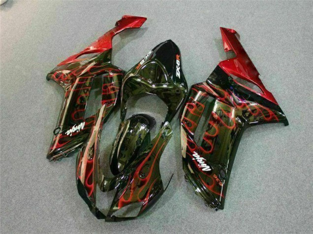 Negro Rojo Llama Kit Carenado Moto Kawasaki ZX6R 07-08