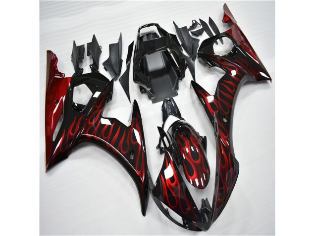 Negro Rojo Llama Plástico Moto Yamaha R6 03-05