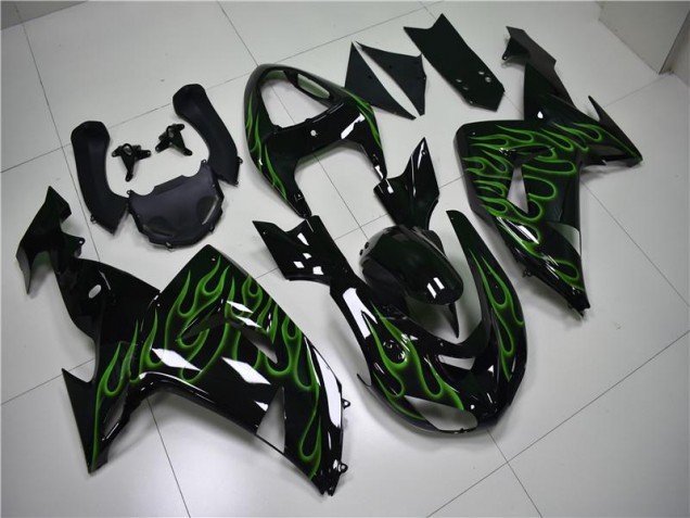 Negro Verde Llama Carenado Moto Kawasaki ZX10R 06-07 Negro Verde Llama Carenado Moto Kawasaki ZX10R 06-07