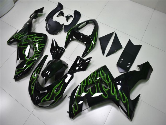 Negro Verde Llama Carenado Moto Kawasaki ZX10R 06-07 Negro Verde Llama Carenado Moto Kawasaki ZX10R 06-07