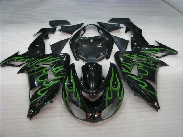 Negro Verde Llama Carenado Moto Kawasaki ZX10R 06-07 Negro Verde Llama Carenado Moto Kawasaki ZX10R 06-07