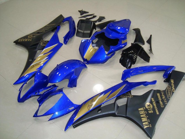 Pegatina negra azul con dorada Carenados Moto Yamaha R6 06-07