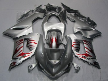 Plata Rojo Llama Ninja Carenado Moto Kawasaki ZX6R 05-06