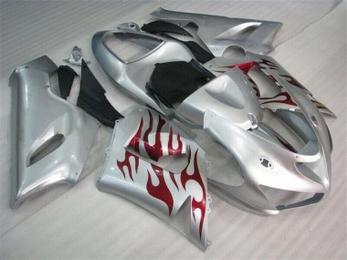 Plata Rojo Llamas Carenado Moto Kawasaki ZX6R 05-06