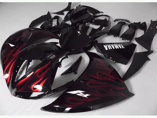 Rojo Negro Llama Carenado Moto Yamaha R1 12-14