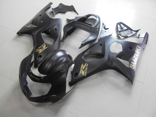 Todo Negro mate con calcomanía dorada Carenado Moto Suzuki GSXR 1000 K1 00-02 Todo Negro mate con calcomanía dorada Carenado Moto Suzuki GSXR 1000 K1 00-02