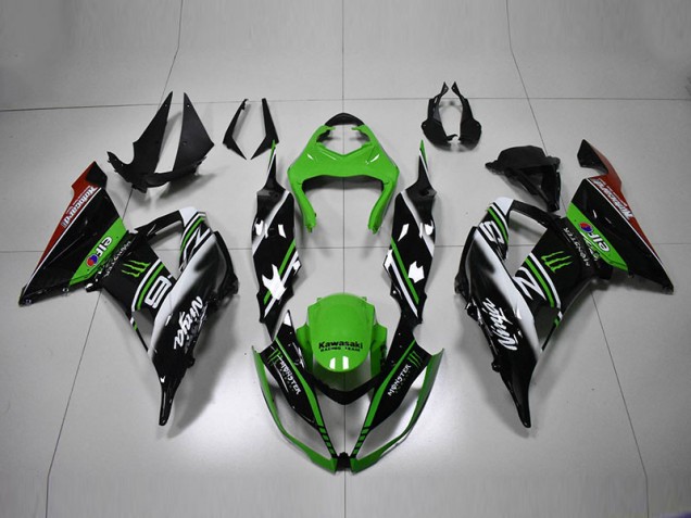 Verde Negro Blanco Carenado Moto Kawasaki ZX6R 13-18